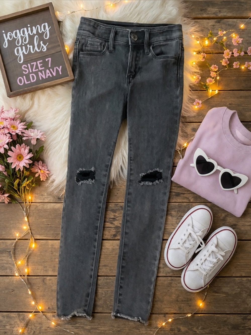 Old Navy Charcoal Gray Skinny Jeans with Distressed Knees